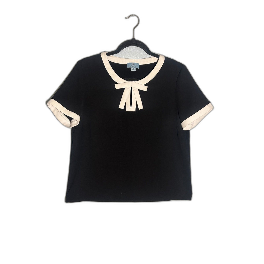 CeCe Women's Short Sleeve Collared Now Neck Knit Top
